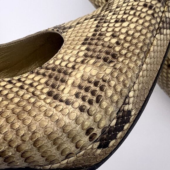 YSL Saint Laurent Beige/Black Python Leather Platform Pumps Block Heel 8 M - Picture 10 of 10